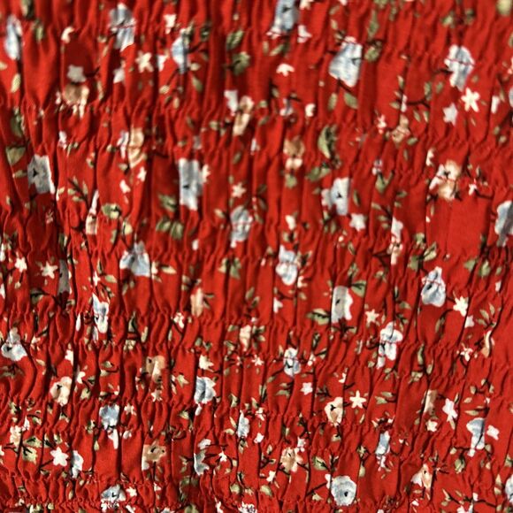 Red Sundress Midi Bodycon One Shoulder Tiered Ruffle Floral Boho Womens Medium - Picture 8 of 9